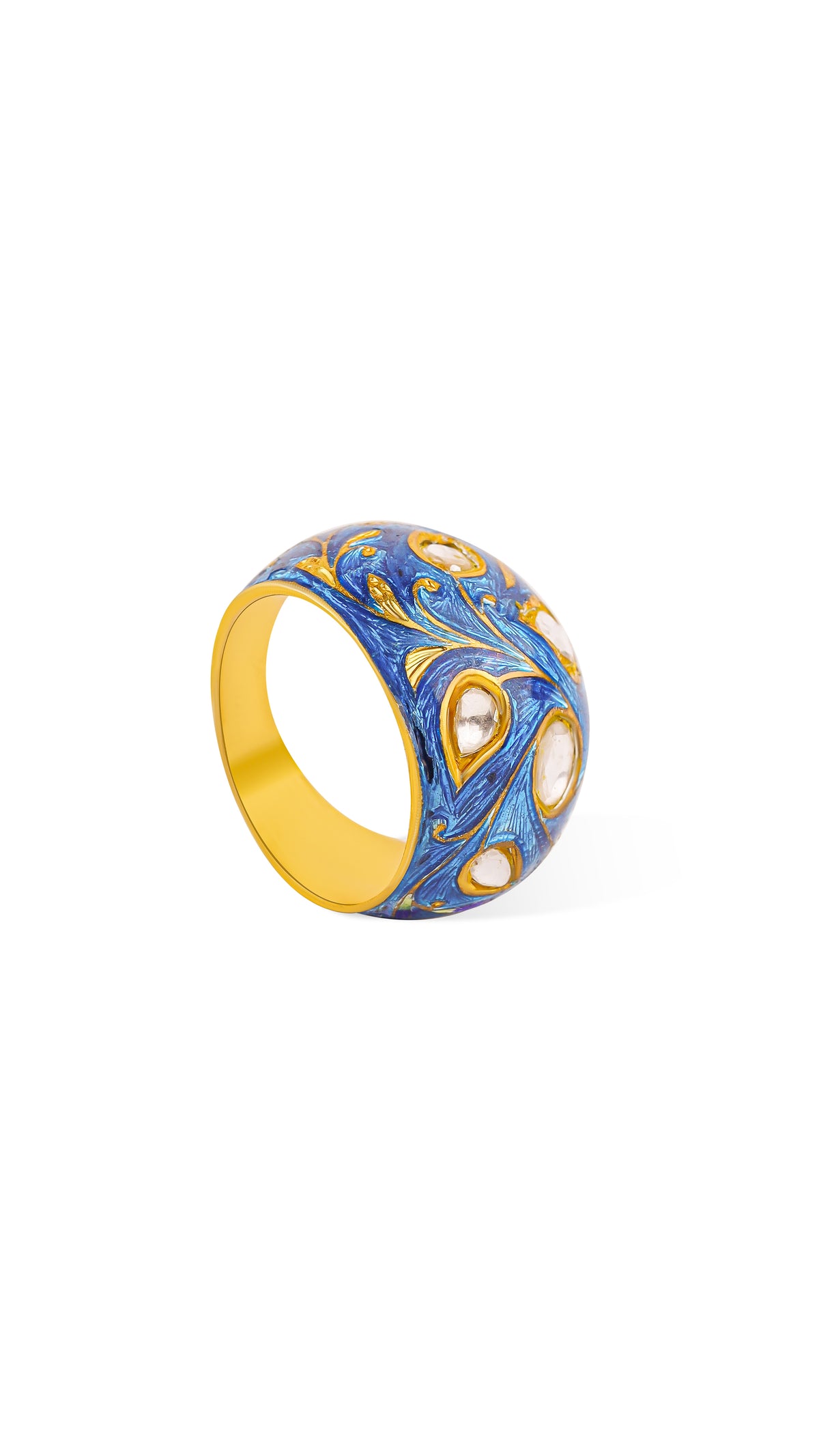 Blue Enamel & Gold-Finish Statement Ring