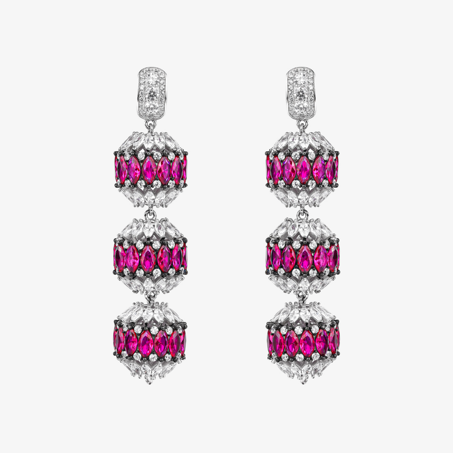 925 Silver Triple Sphere Cocktail Drop Earrings