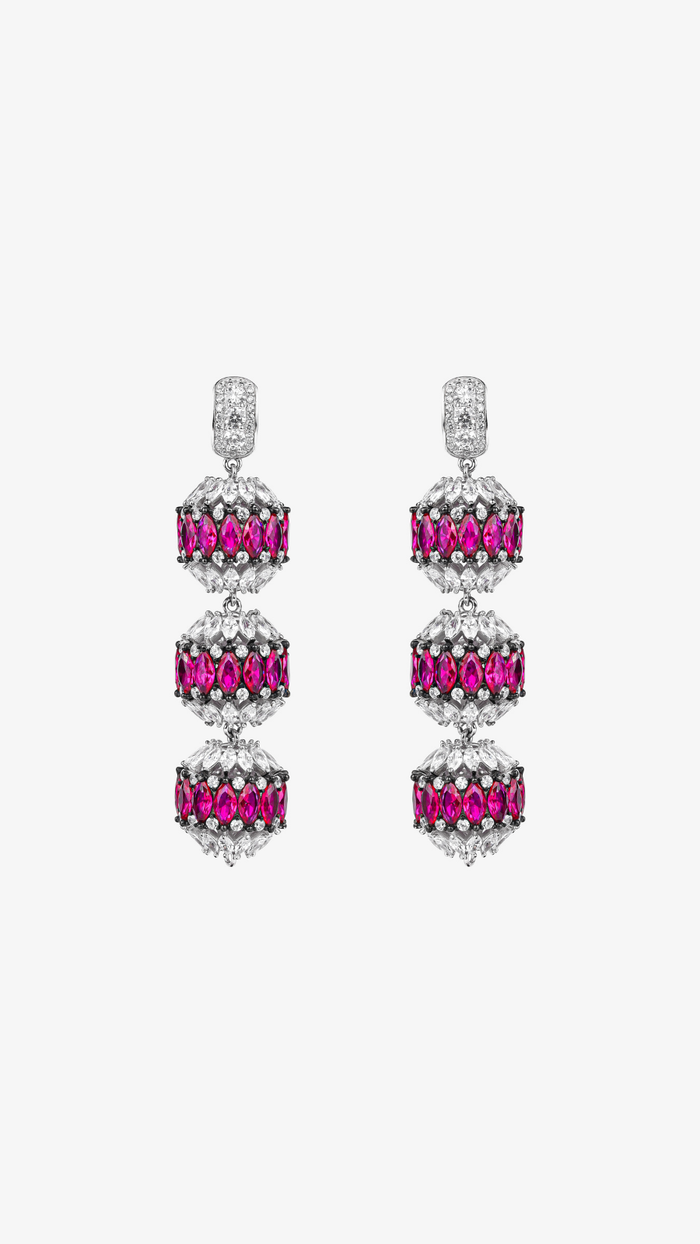 925 Silver Triple Sphere Cocktail Drop Earrings