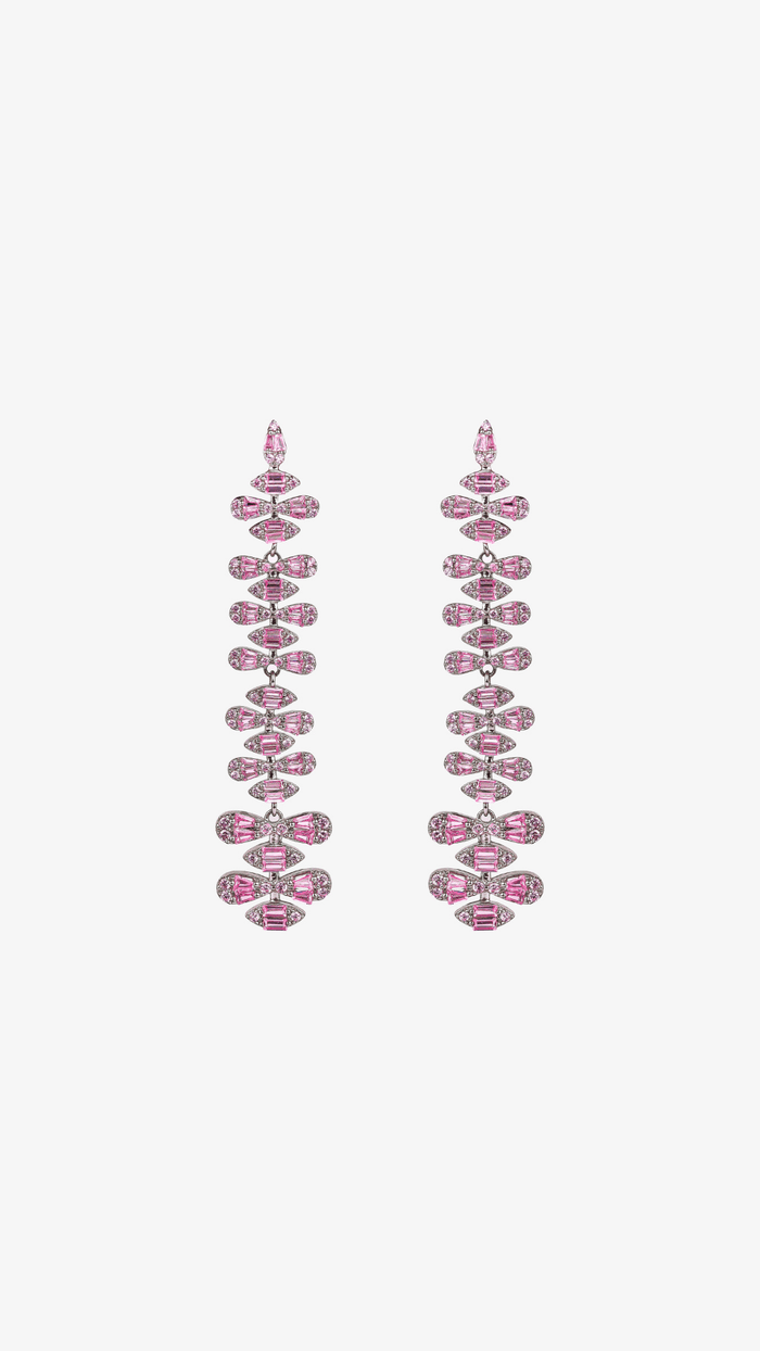 925 Silver Pink Long Drop Cocktail Earrings