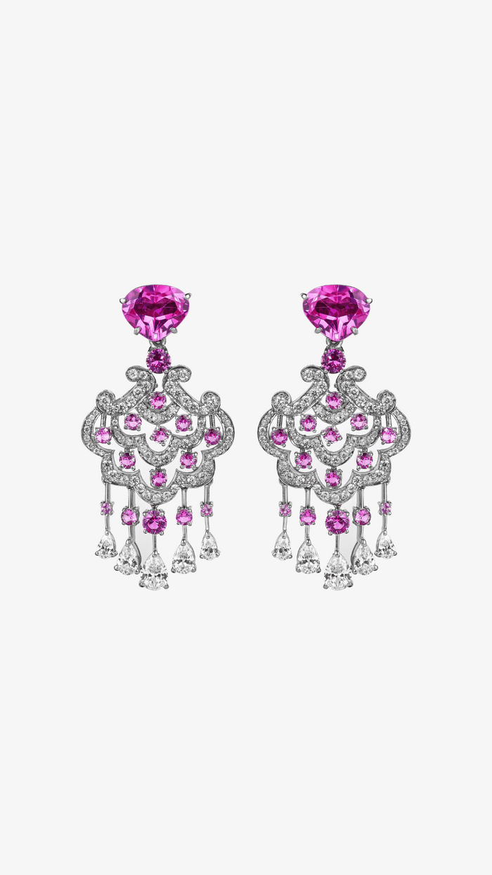 925 Silver Pink Chandelier Cocktail Earrings