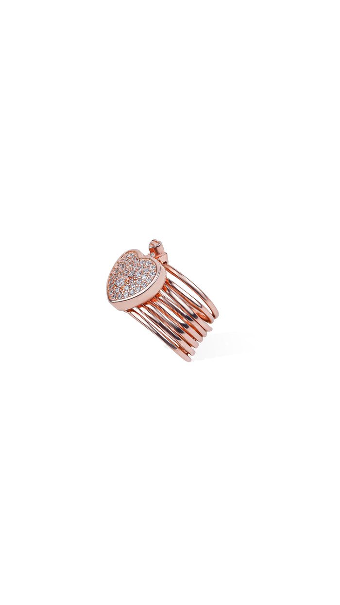 Rose Gold Heart 925 Silver Convertible Ring to Bracelet for Women