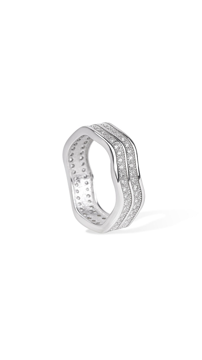 Double Band Pave Crystal 925 Silver Ring for Women