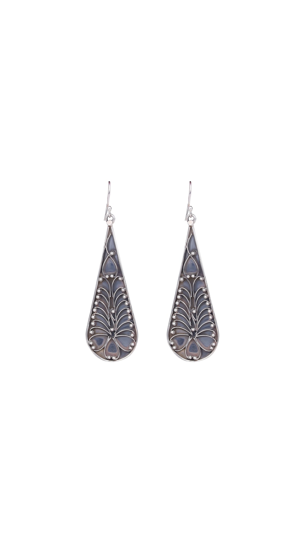 Oxidized Filigree Pear Dangle Earrings
