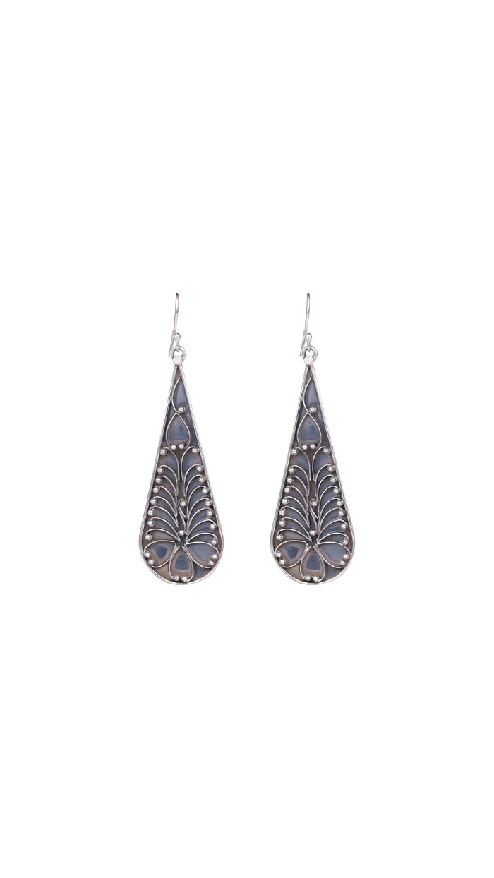 Oxidised Filigree Pear 925 Silver Dangle Earrings for Women
