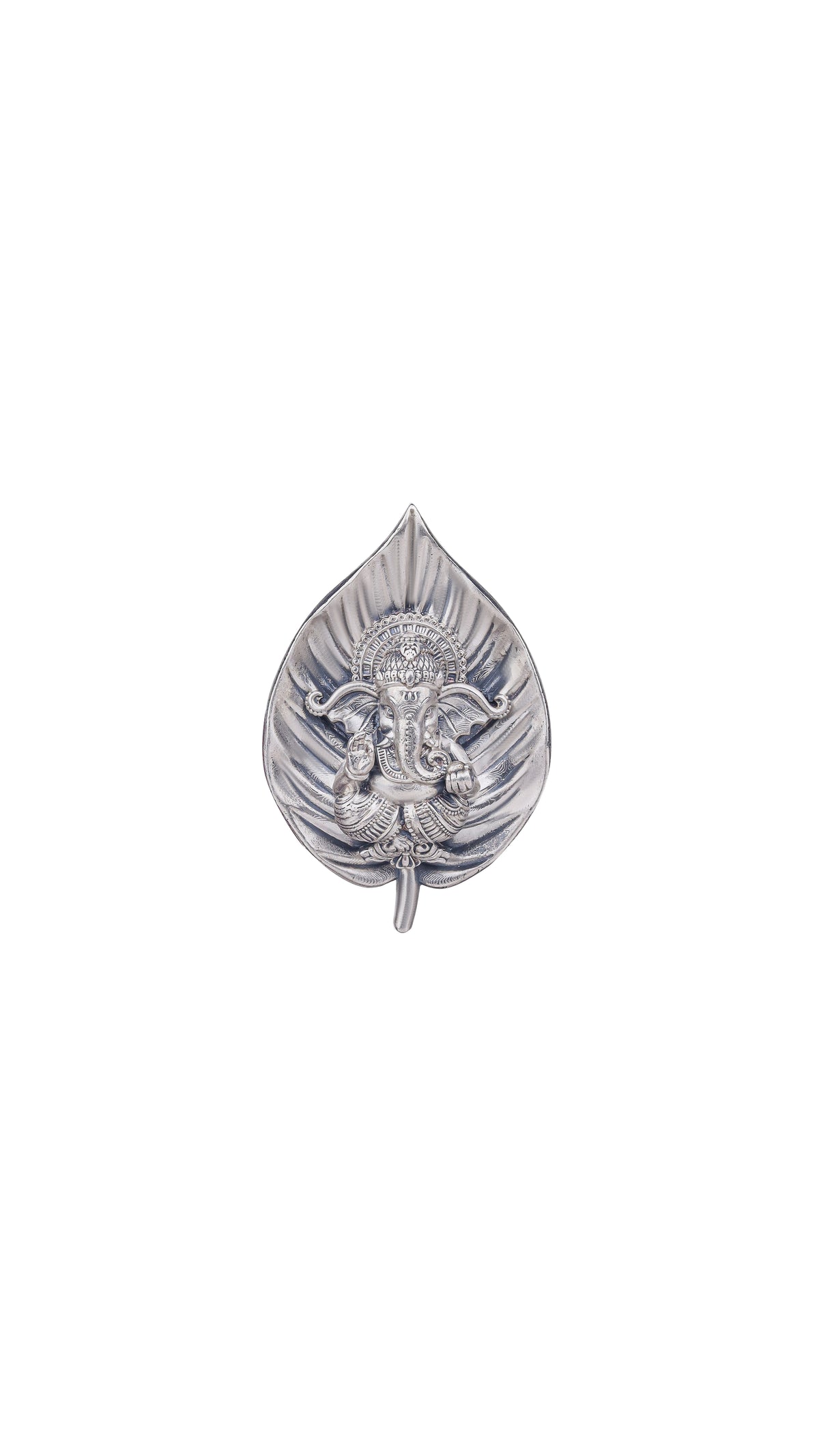 Ganesha Leaf Motif Silver Brooch