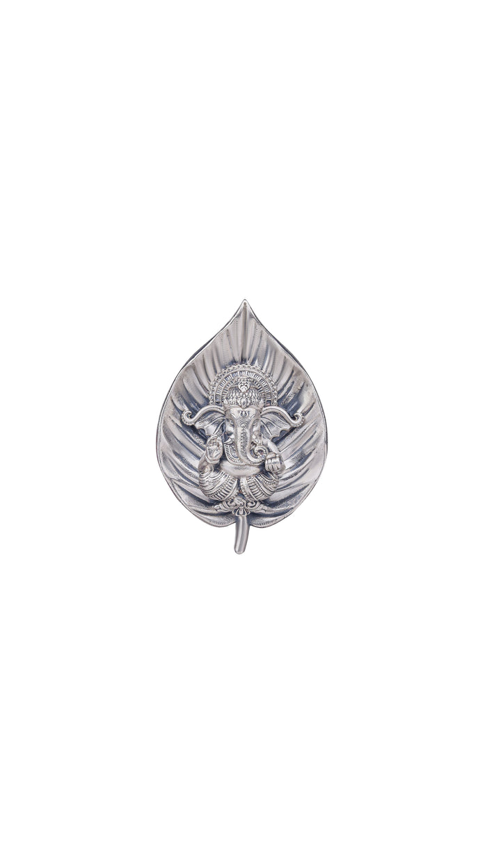 Ganesha Leaf Motif Silver Brooch