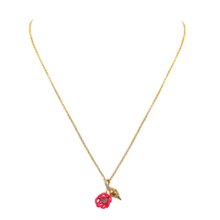 Swan and Pink Enamel Flower Silver Pendant Necklace for Women