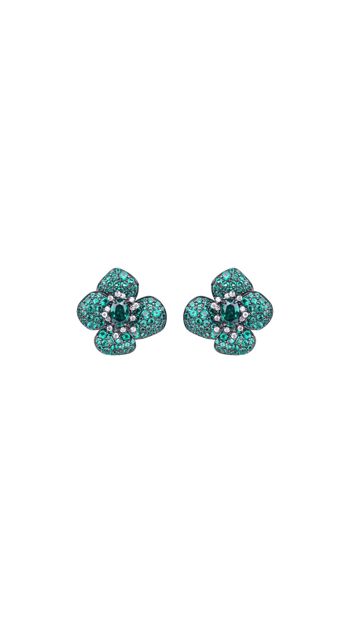 Emerald Floral Crystal Stud Earrings