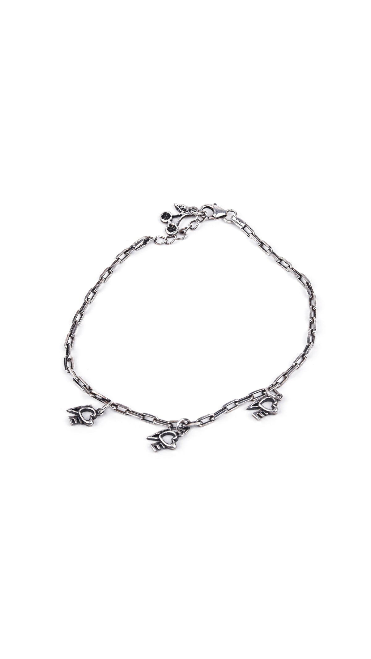 Oxidized Silver Love Charm Bracelet