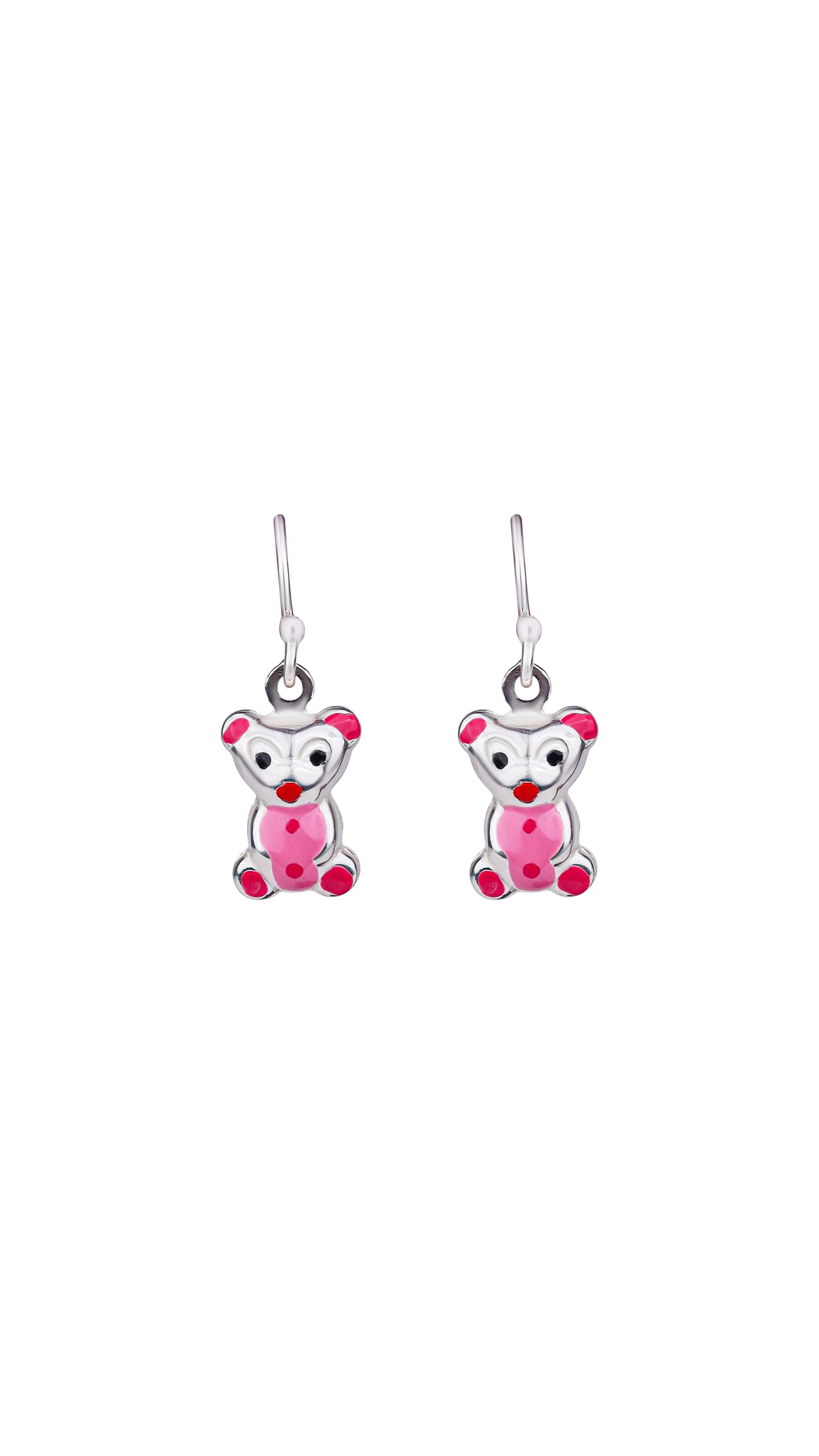 Kids Pink & Red Enamel Teddy Bear Earrings