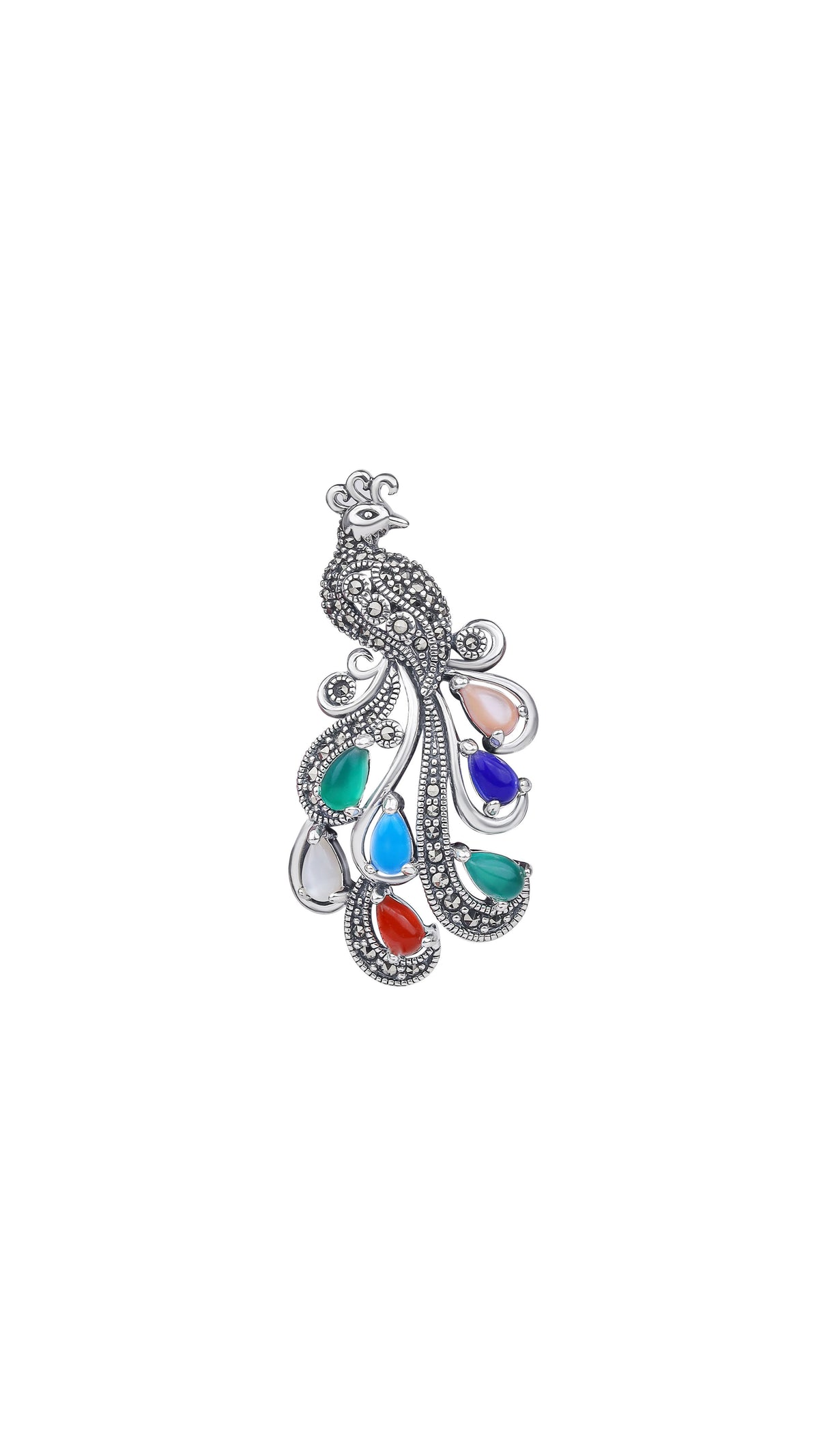 Multicolor Stone Peacock Brooch