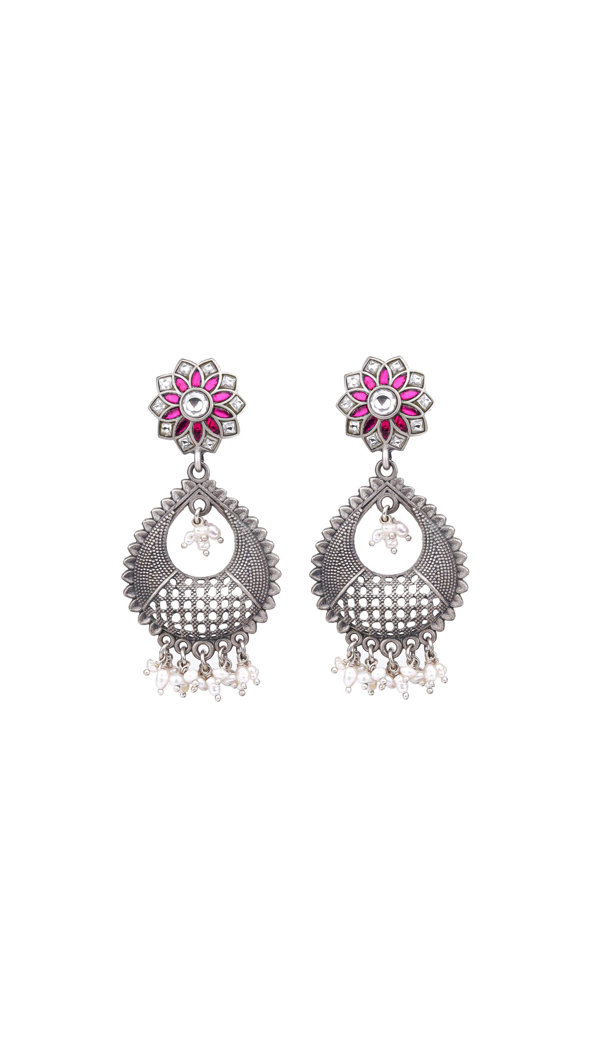 Ruby & Pearl Drop Chandbali Earrings