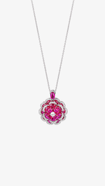 925 silver ruby floral pendant necklace with sparkling zircon stones for women