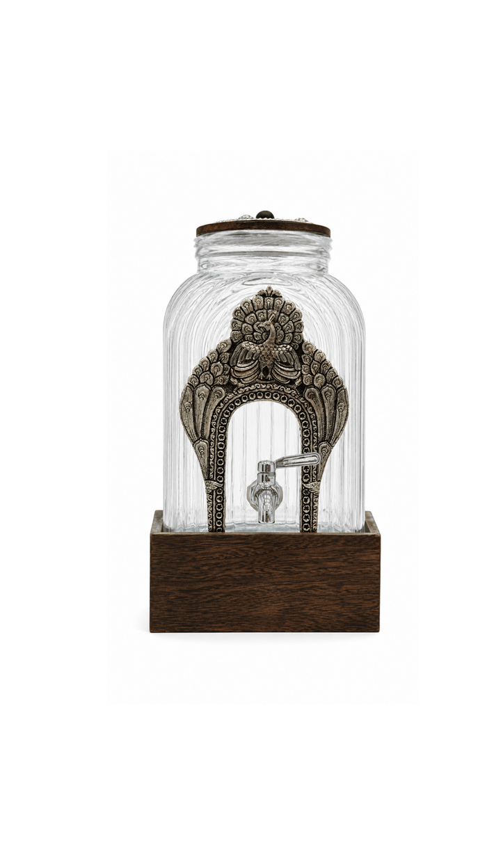 925 Silver Water Dispenser with Wooden Base