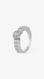 925 silver cocktail ring with an emerald-cut green gemstone and sparkling zircon accents.