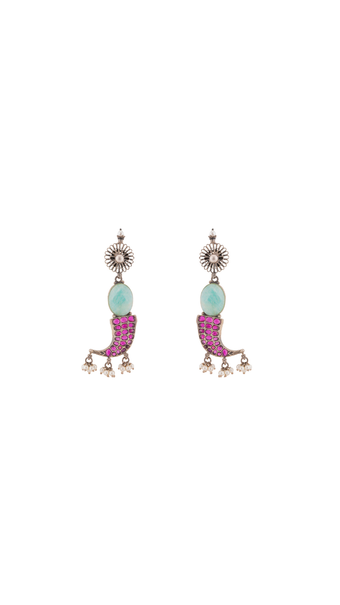 Aqua & Pink Gemstone Earrings