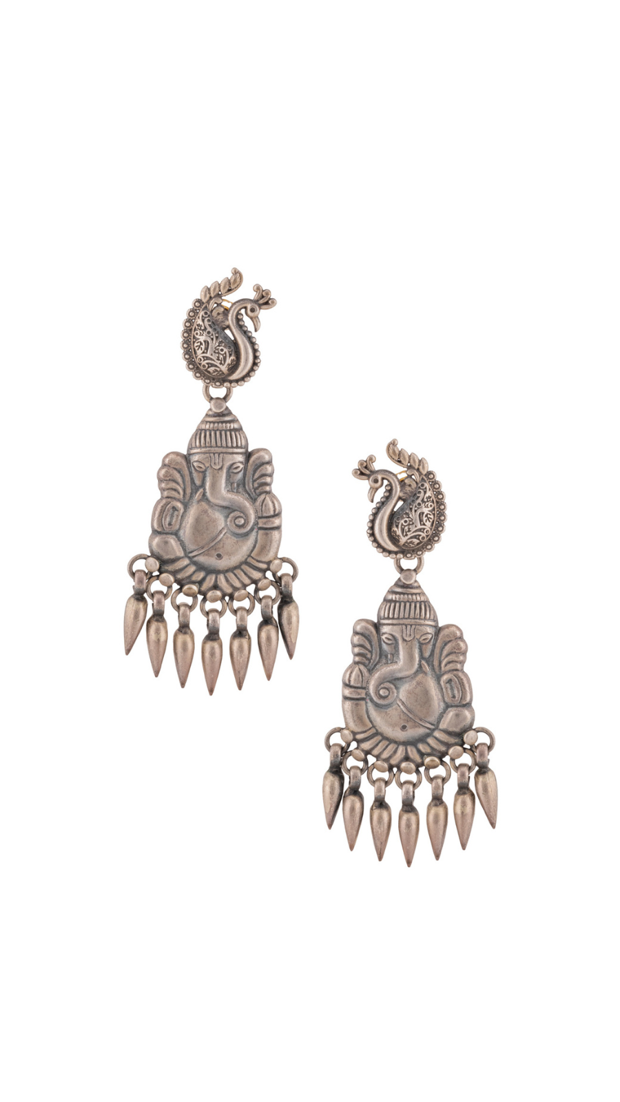 Peacock & Ganesha Silver Earrings
