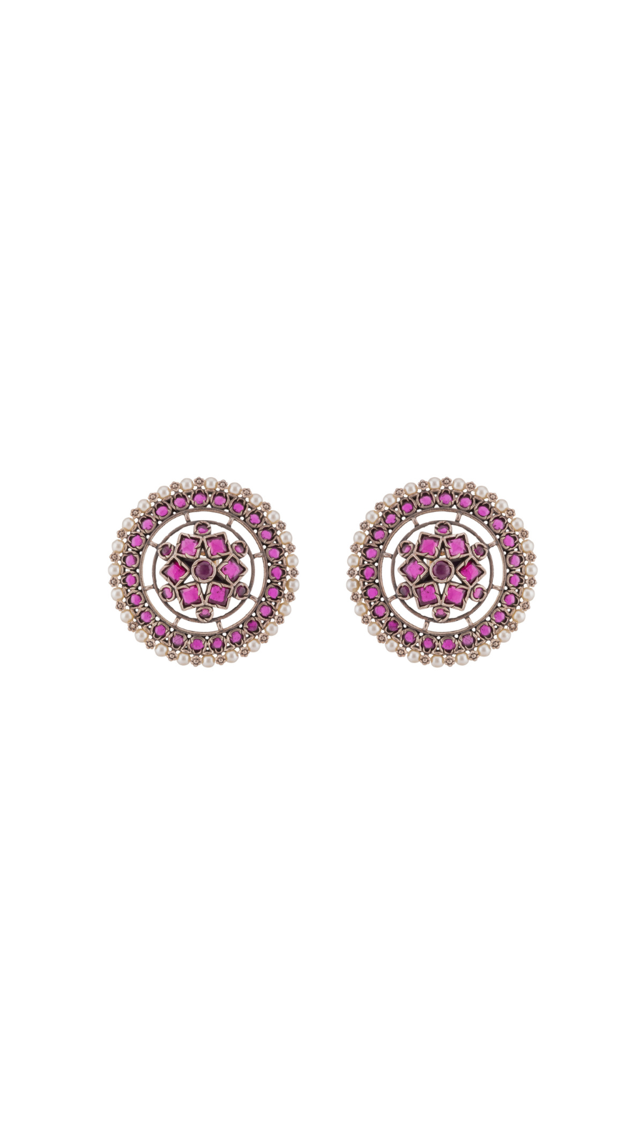 Pink Stone Pearl Stud Earrings
