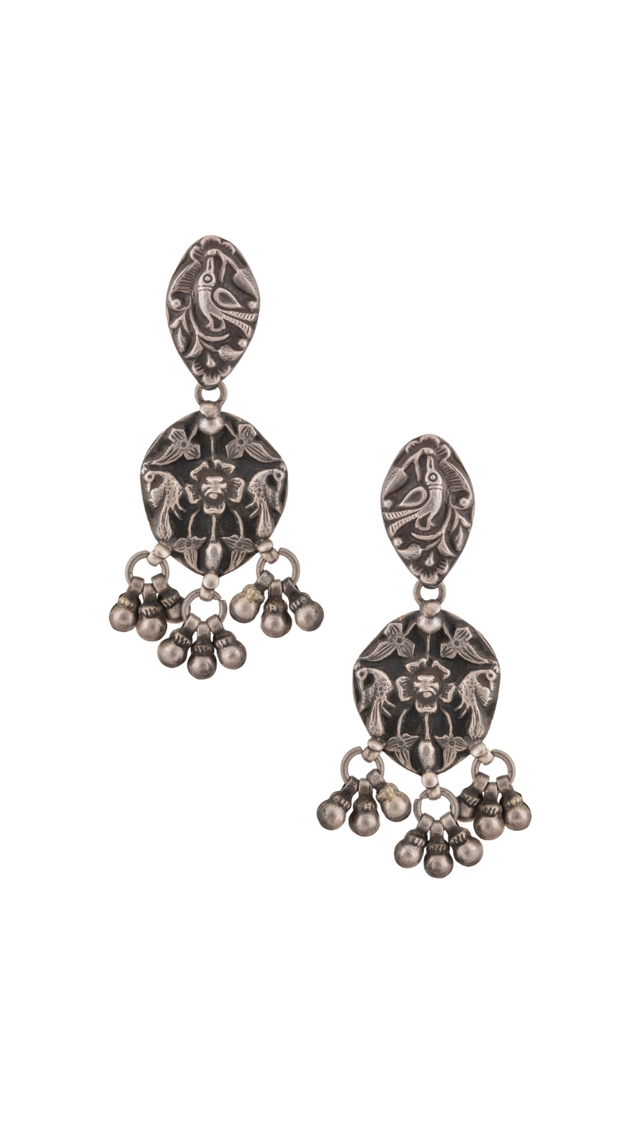 Oxidised Bird Drop Earrings