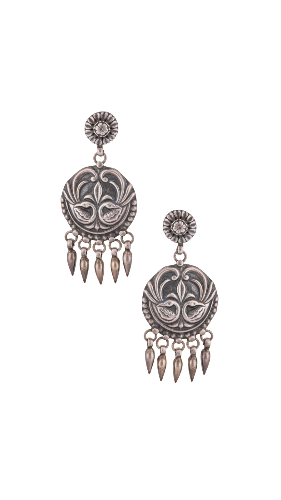 Antique Bird Motif Silver Earrings