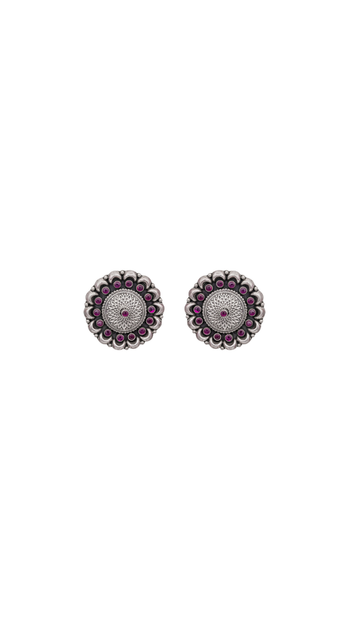 Magenta Floral Stud Earrings