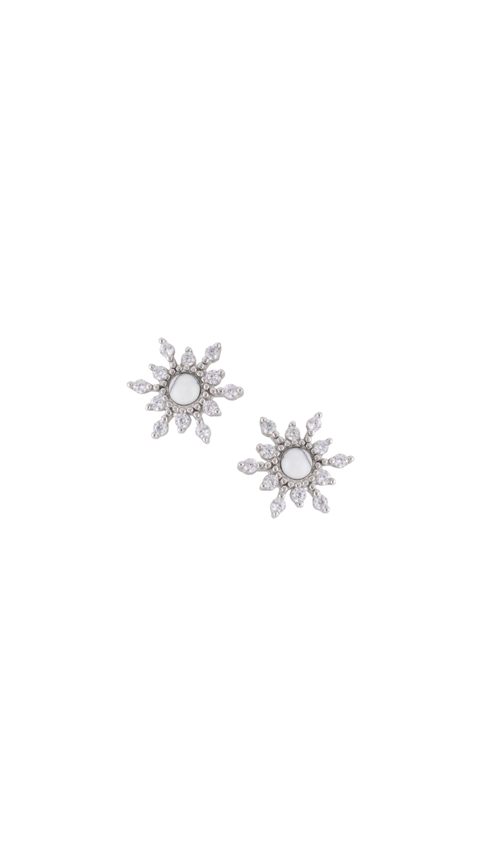 White Sunburst Stud Earrings