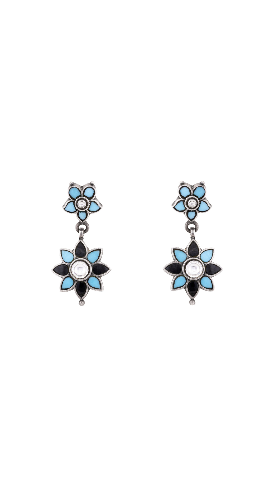 Turquoise Black Floral Earrings