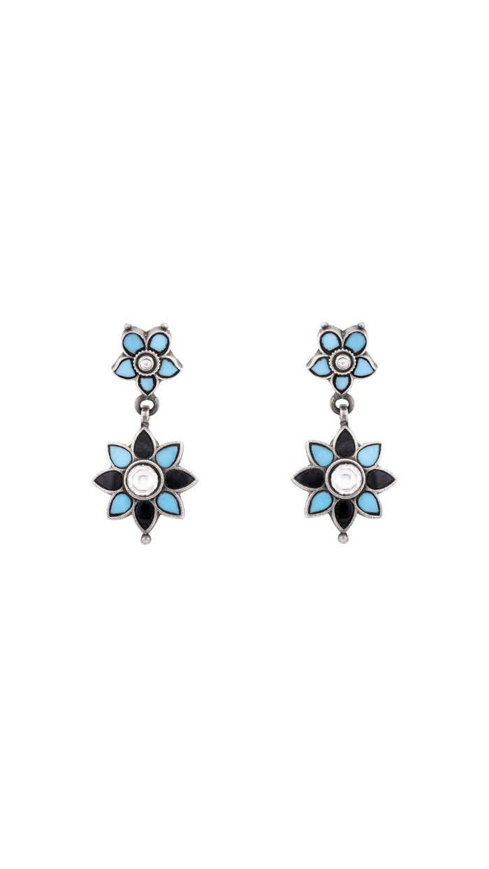 Turquoise Black Floral Earrings
