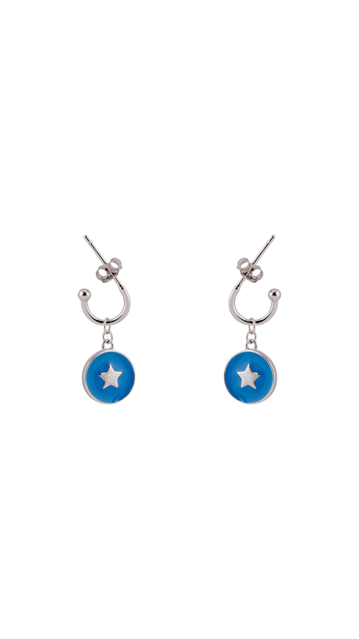 Silver Blue Star Drop Earrings