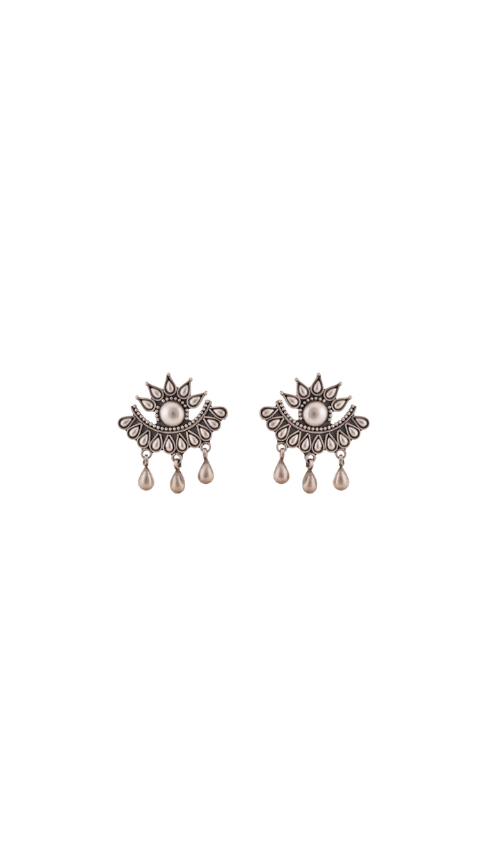Lotus Fan Silver Earrings
