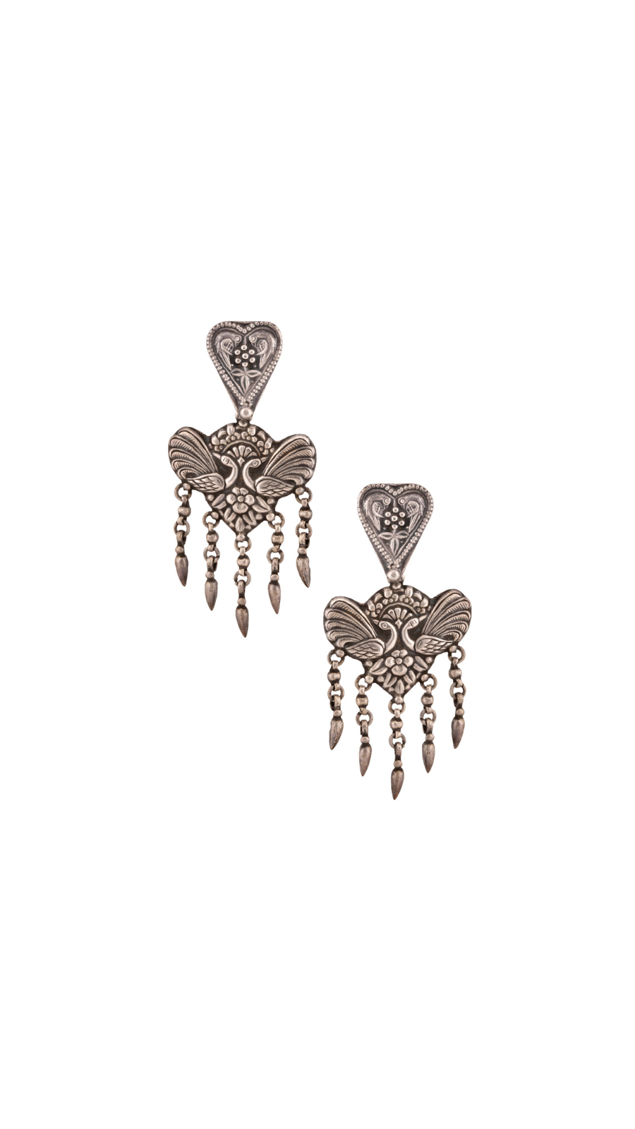 Twin Swan Heart Silver Earrings