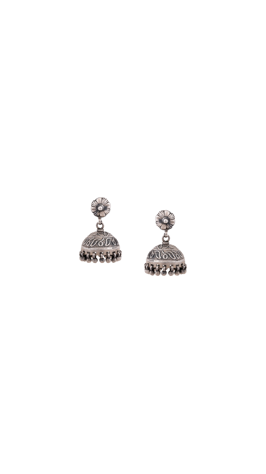 Floral Jhumka Silver Earrings