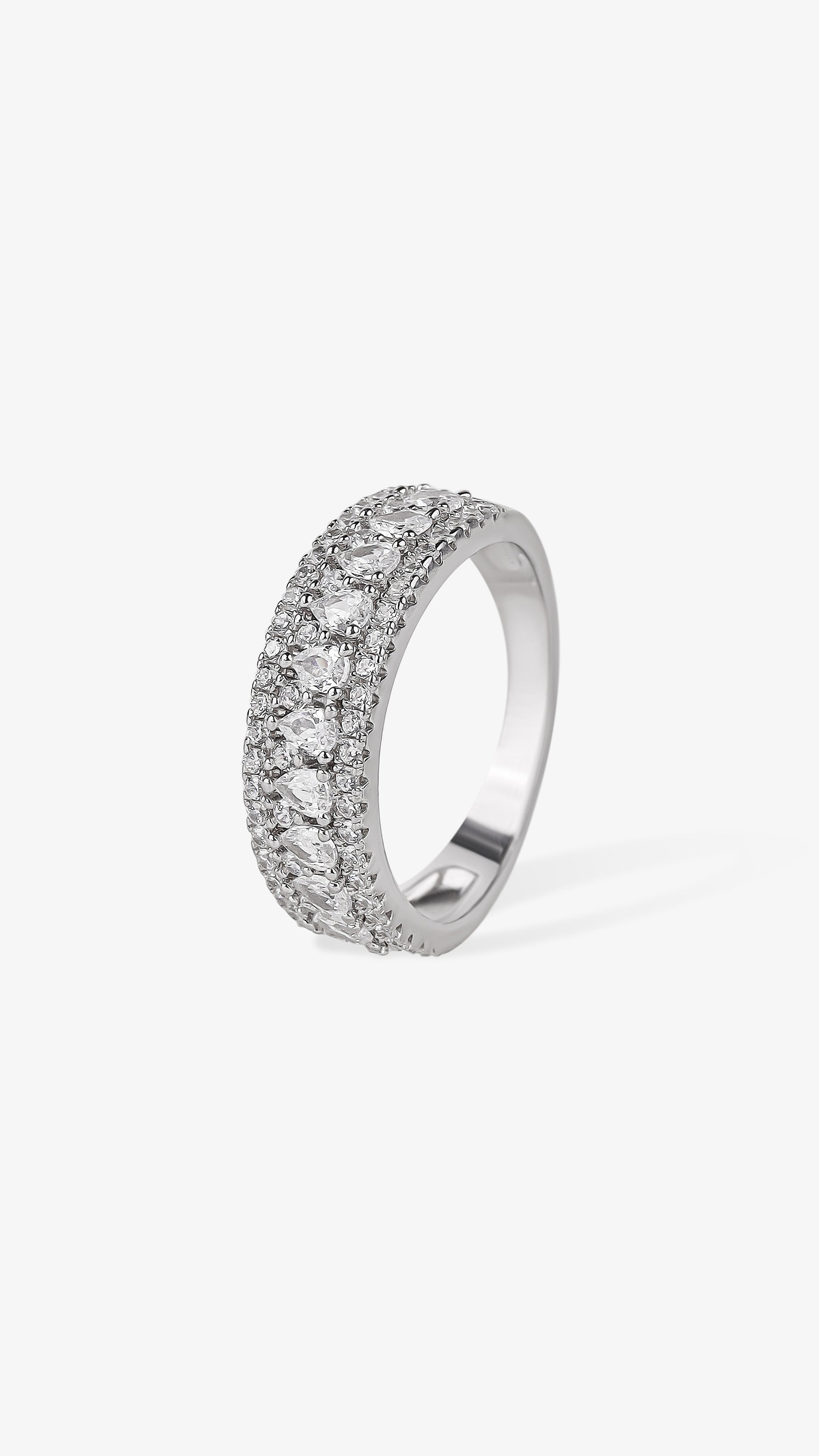 Handcrafted silver cocktail ring with intricate detailing and a premium polished finish.