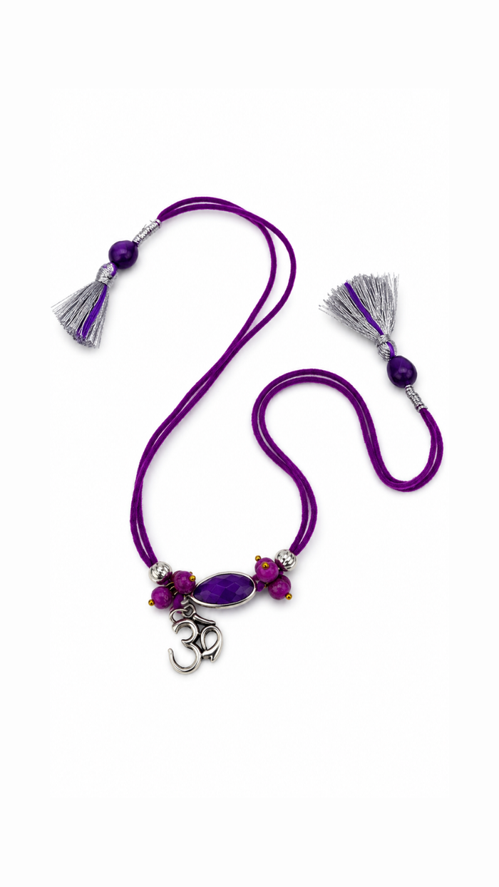 Divine Purple Om Silver Rakhi