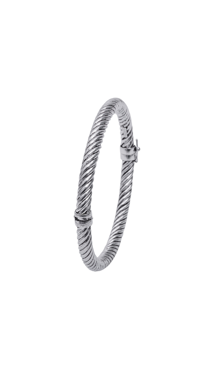 Rope Textured Silver Hinged Bangle