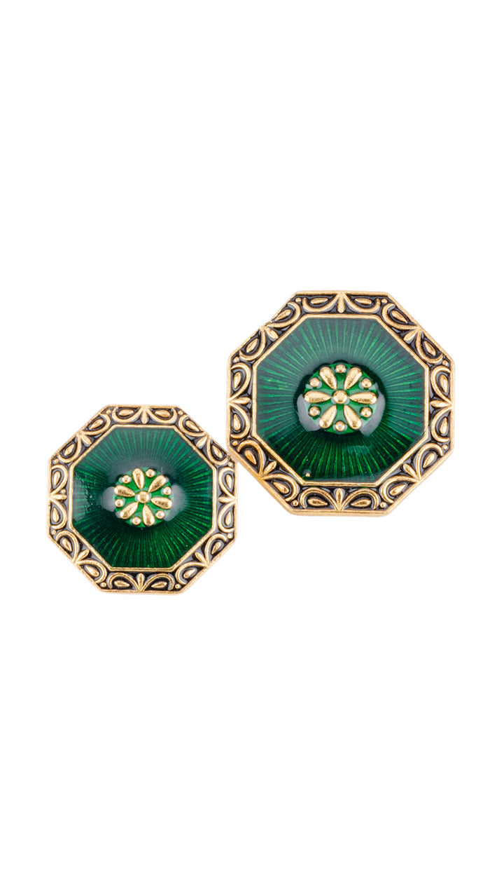 AJB Silver Arte Antique Gold Finish Green Enamel Kurta Buttons
