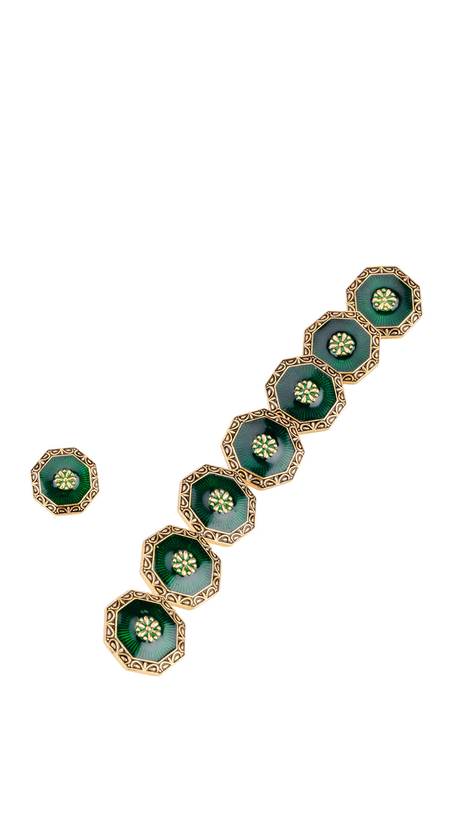 AJB Silver Arte Antique Gold Finish Green Enamel Kurta Buttons
