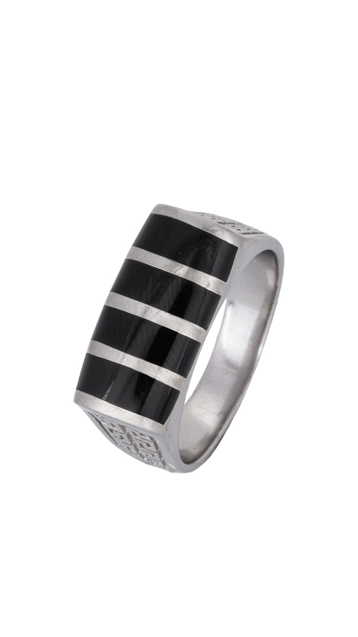 Striped Onyx Silver Ring