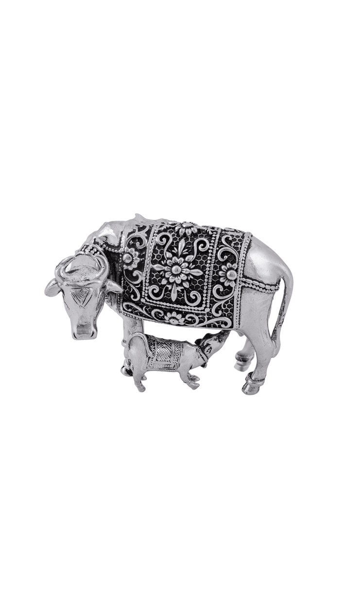 AJB Silver Arte Sacred 925 Sterling Silver Kamdhenu Cow and Calf Idol