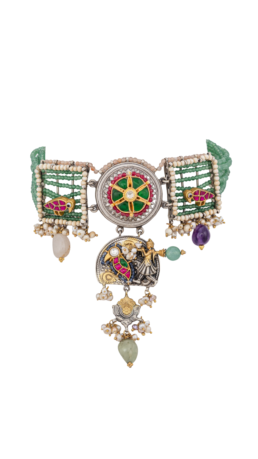 925 Silver Necklace with Colorful Gems Accents