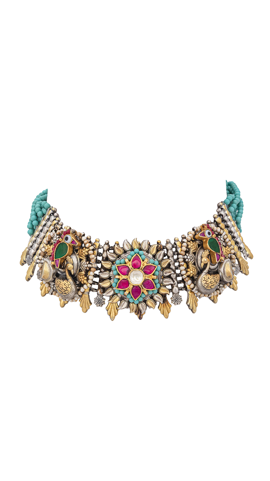 925 Silver Lotus & Peacock Choker Necklace