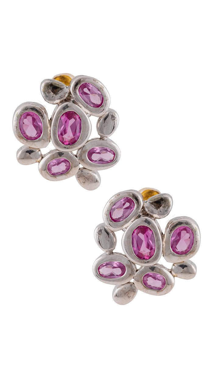 Pink Stone Silver Stud Earrings