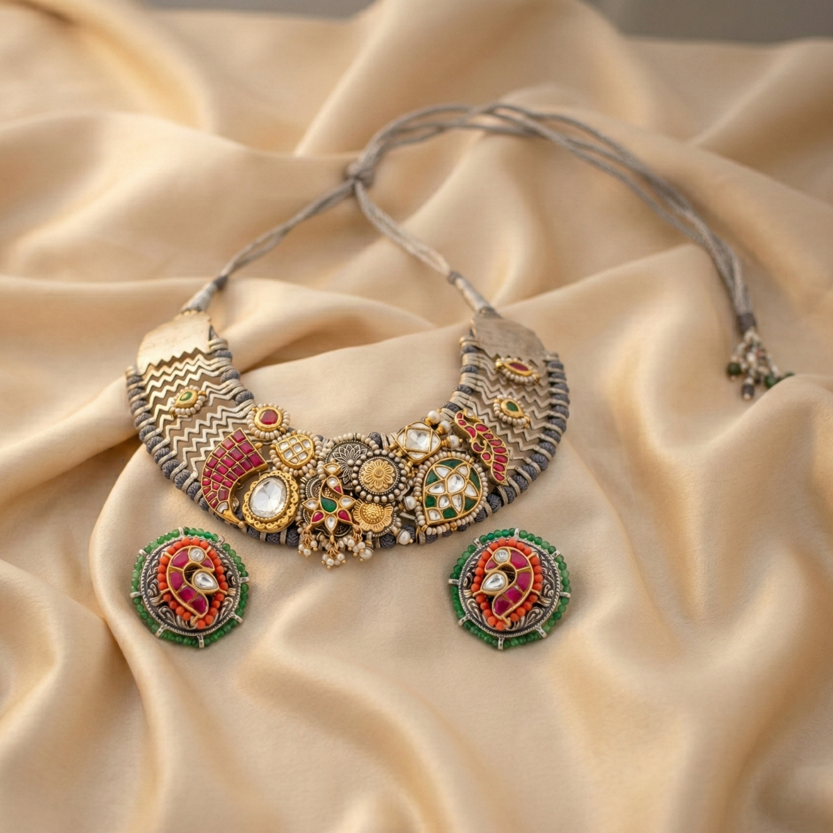 Two tone Neckalce with Matching earrings