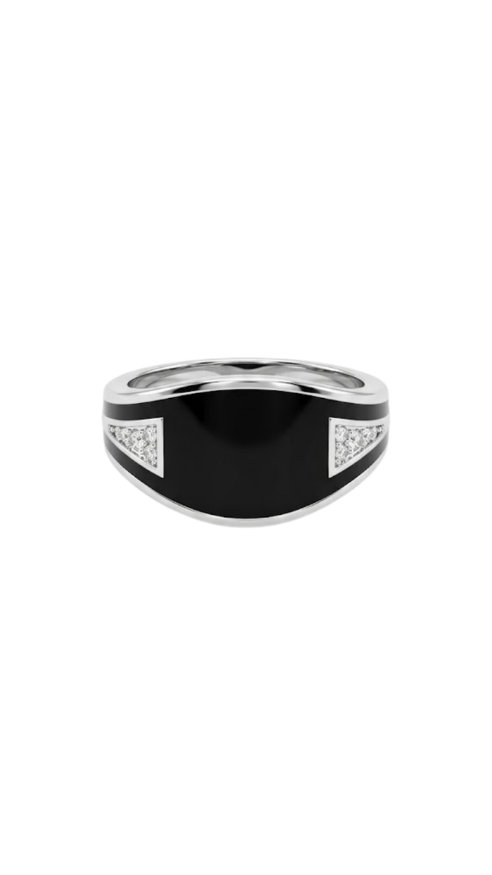Silver Black Enamel Ring for Boys