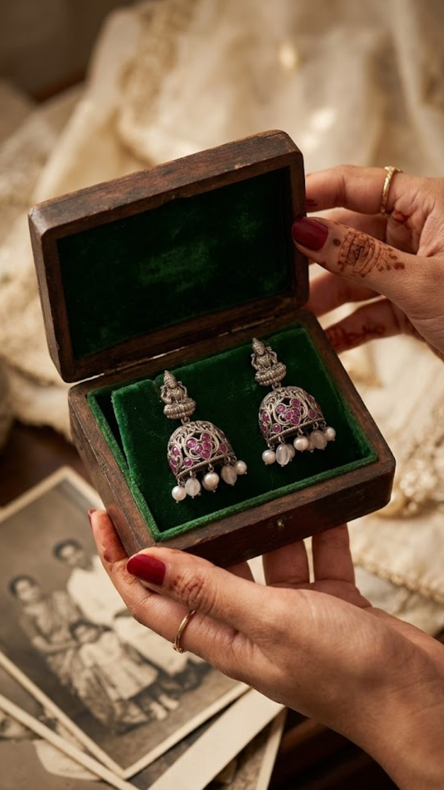 Goddess Lakshmi Traditional Silver Jhumkas