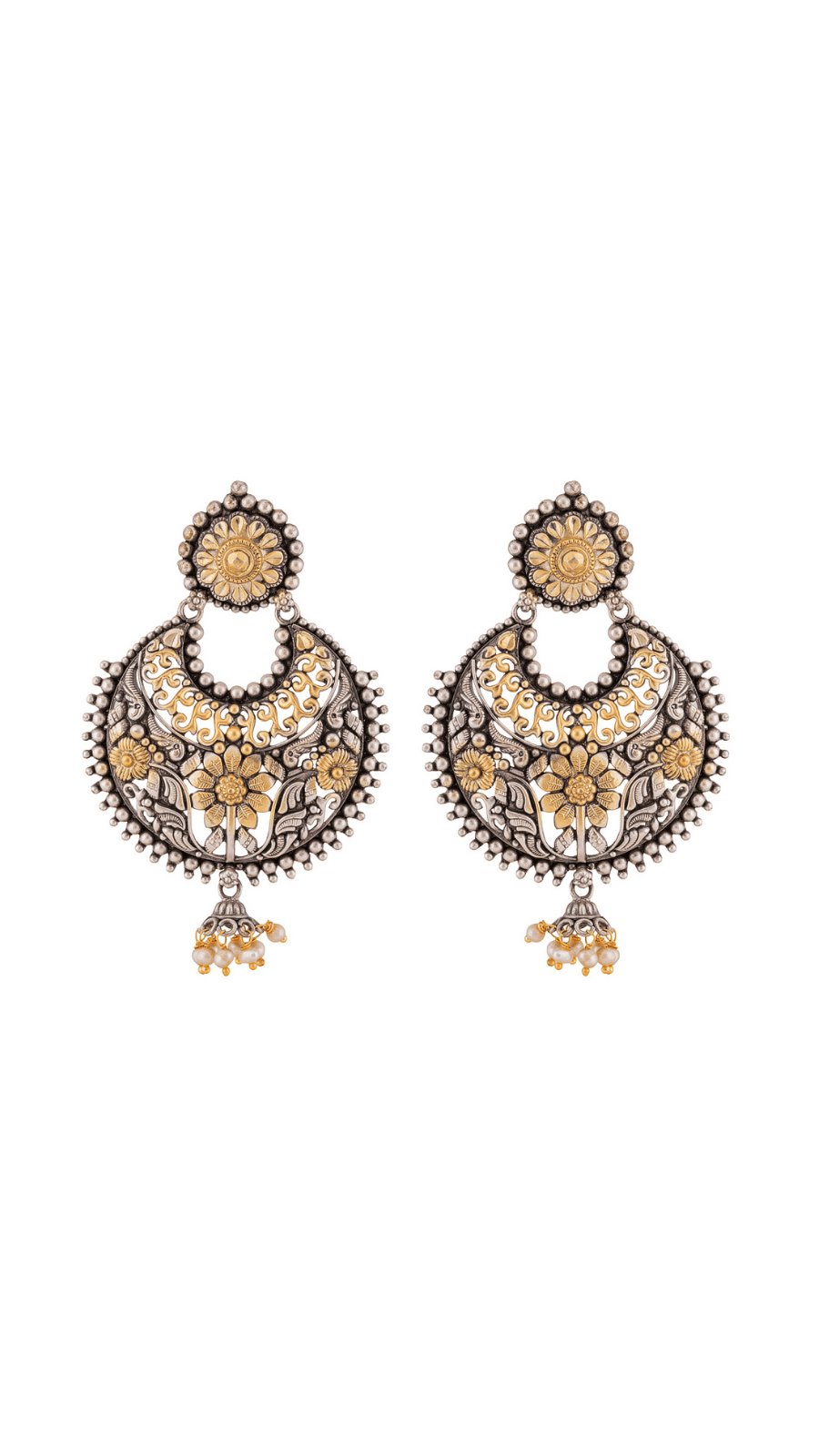 Antique Dual Tone Silver Chandbali Earrings