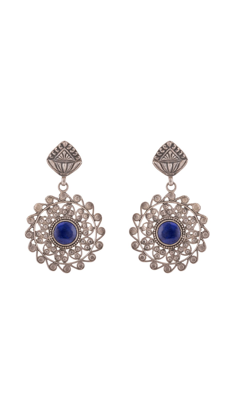 AJB Silver Arte Royal Blue Antique Silver Stud Earrings