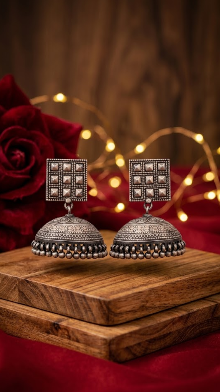 Square Designer Silver Jhumkas