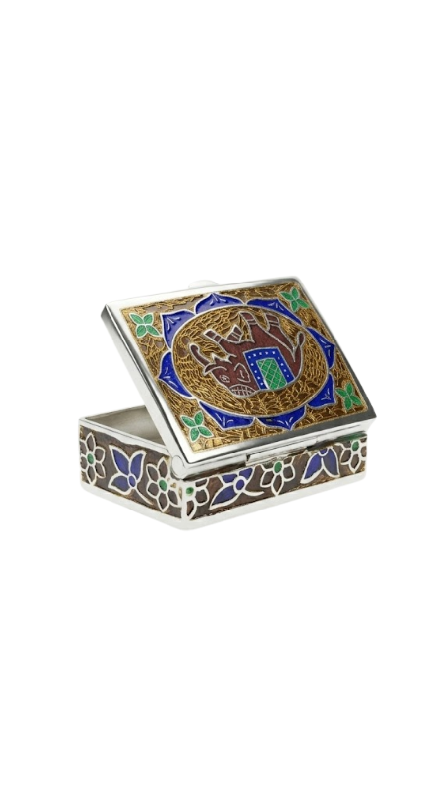 Elephant Enamel Rectangle Box 925 Silver